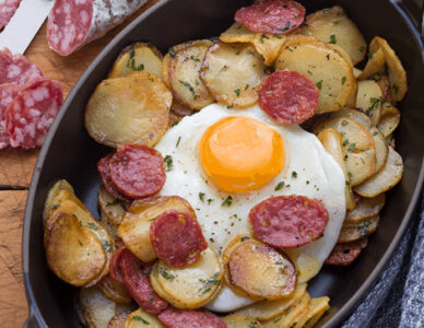 Bratkartoffeln Mit Wurst Und Spiegelei