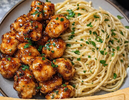 Honing Knoblauch hähnchen mit cremigen Spaghetti